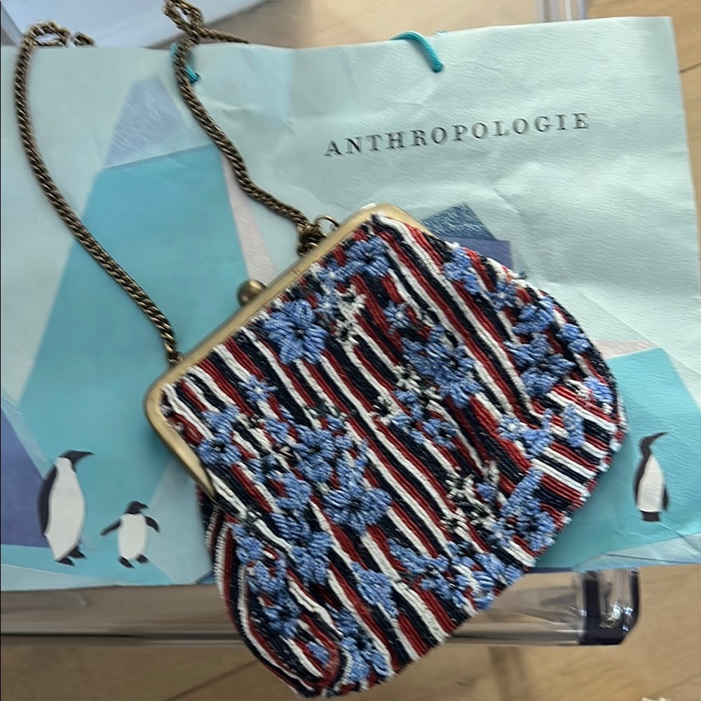Anthropologie Blue and Red Clutch with Textured Design